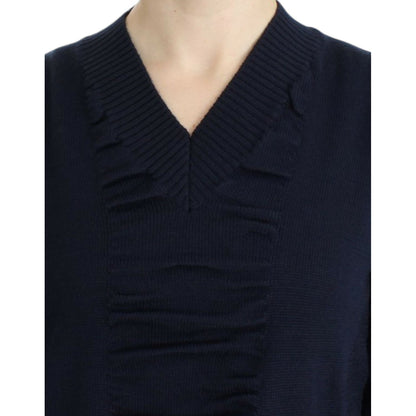 Costume National Dark blue V-neck wool sweater