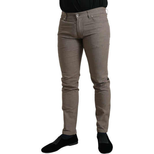 Dolce & Gabbana Elegant Brown Cotton Stretch Skinny Pants Dolce & Gabbana Dim Gray