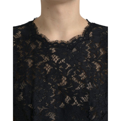 Dolce & Gabbana Black Floral Lace Cotton A-line Mini Dress