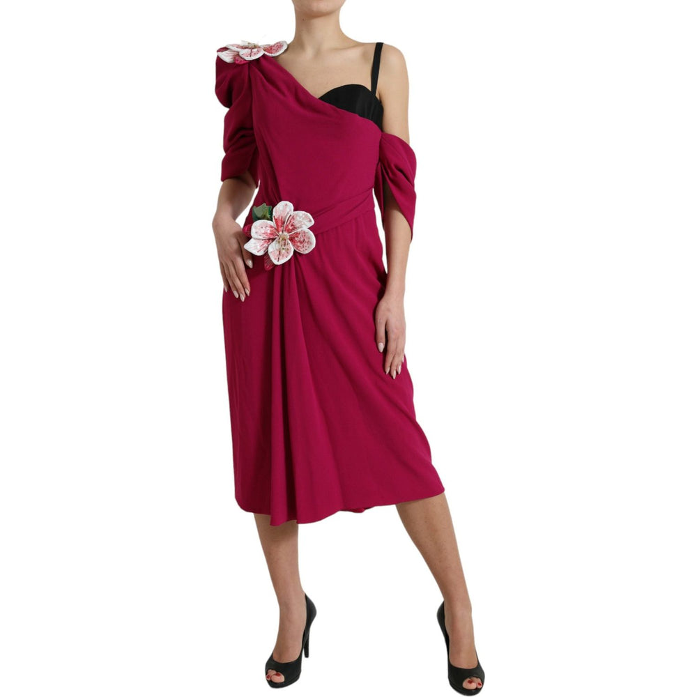 Dolce & Gabbana Purple Flower Embellished One Shoulder Dress