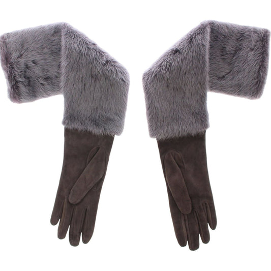 Dolce & Gabbana Elegant Gray Mink Fur Leather Elbow Gloves Dolce & Gabbana Dim Gray