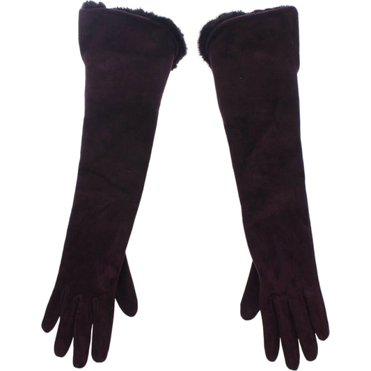 Dolce & Gabbana Elegant Elbow Length Purple Fur Gloves Dolce & Gabbana Black