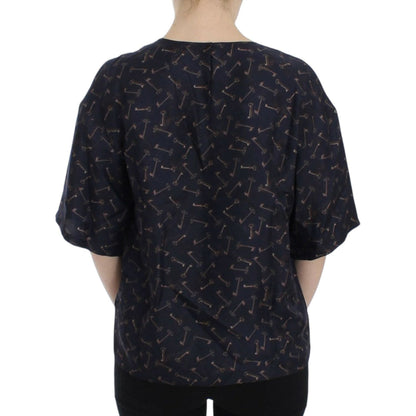 Dolce & Gabbana Blue gold key print silk blouse