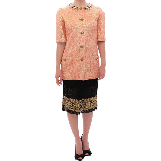 Dolce & Gabbana Exclusive Crystal Brocade Coat Jacket Dolce & Gabbana Dark Salmon