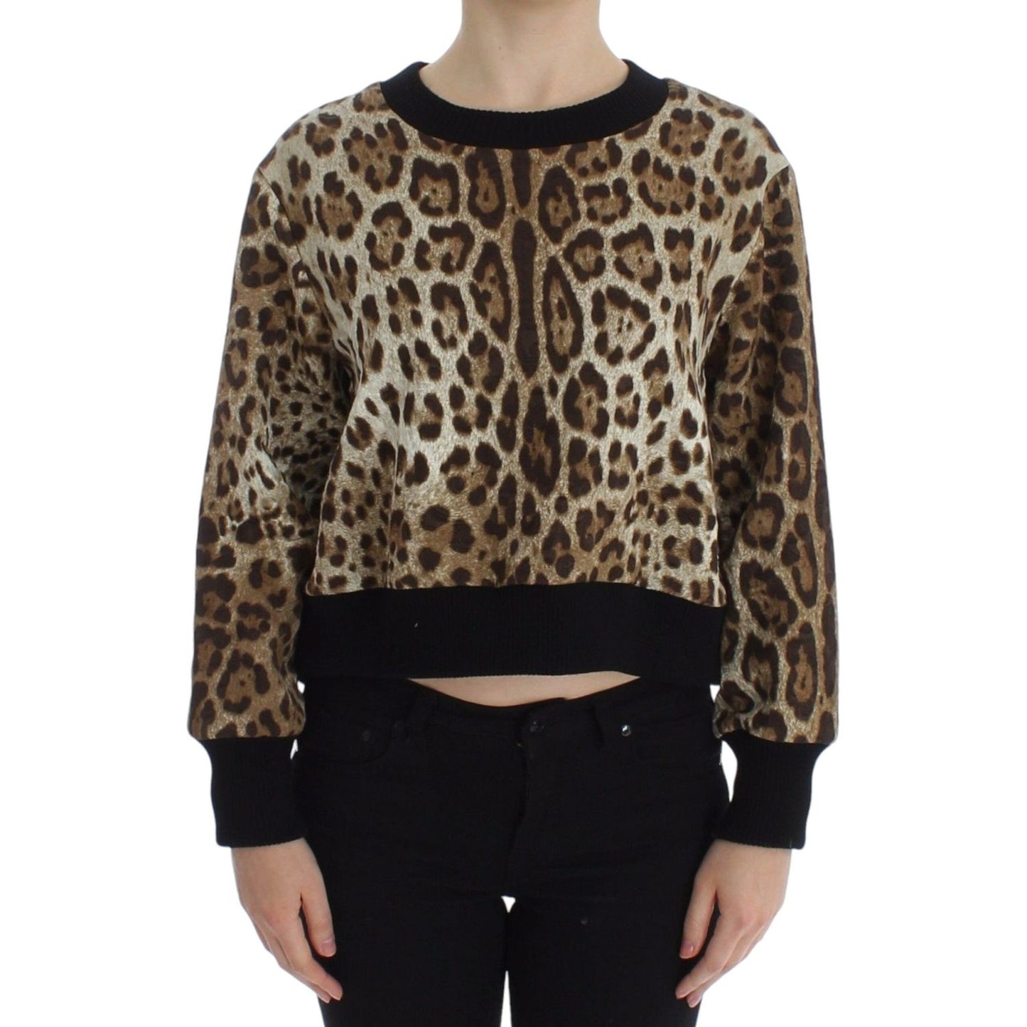 Dolce & Gabbana Leopard Print Crewneck Short Sweater