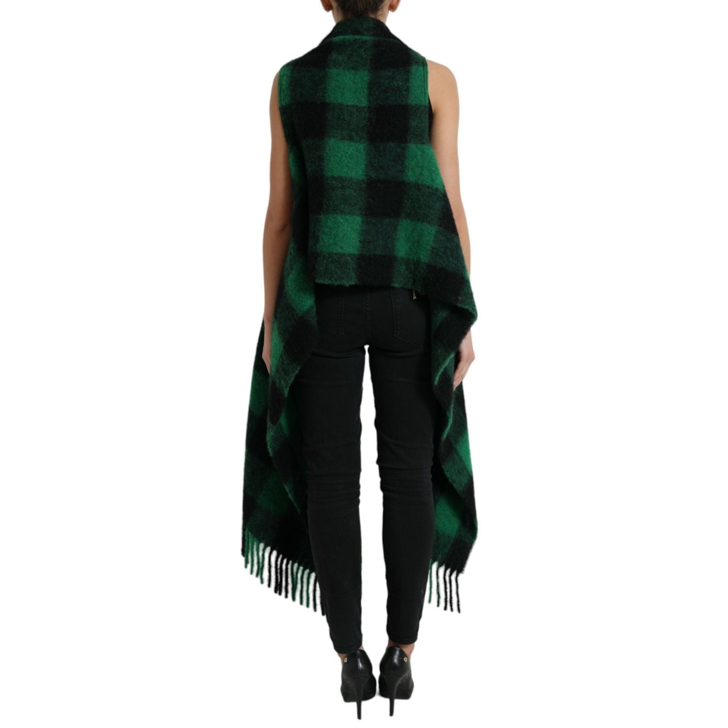Dolce & Gabbana Black Green Buffalo Check Poncho Coat Jacket
