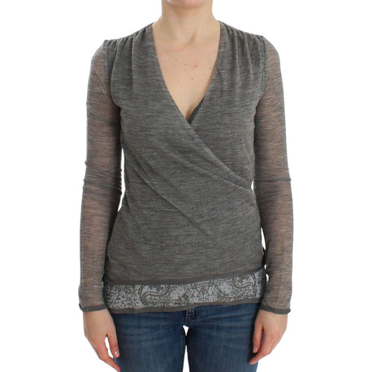 Ermanno Scervino Elegant Gray Wool Blend Deep V-neck Sweater Ermanno Scervino Dim Gray