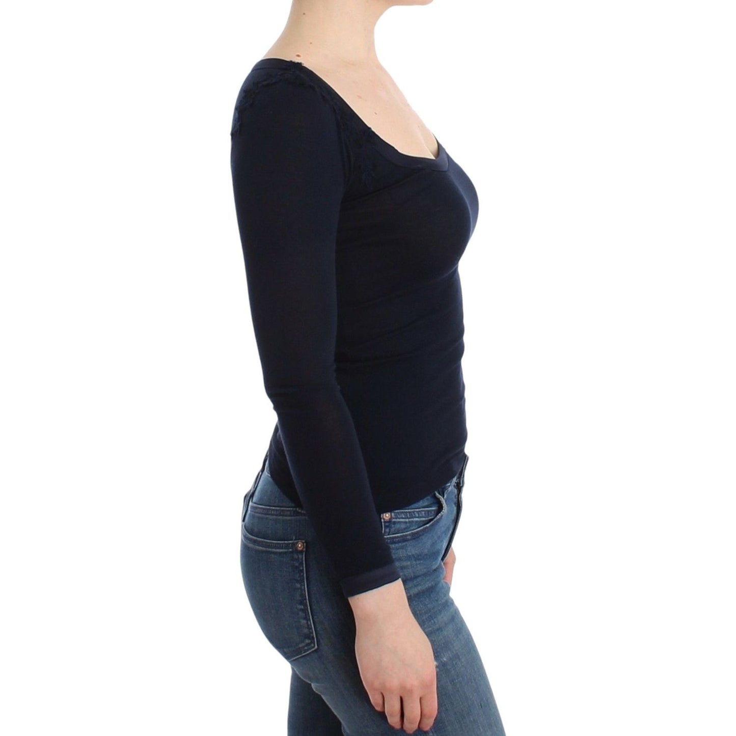 Ermanno Scervino Lingerie Blue Top Blouse Jumper Lace Rayon