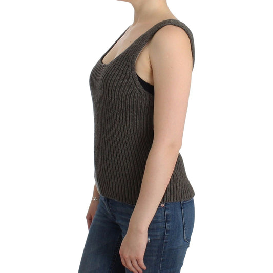 Ermanno Scervino Chic Gray Knit Crew Neck Top Ermanno Scervino Tan