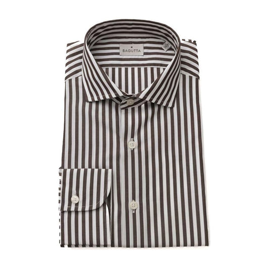 Bagutta Brown Cotton Men Shirt Bagutta Gray
