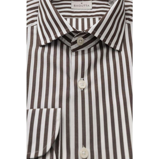 Bagutta Brown Cotton Men Shirt Bagutta Gray