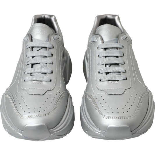 Dolce & Gabbana Elegant Silver Calfskin Leather Sneakers Dolce & Gabbana Dark Gray