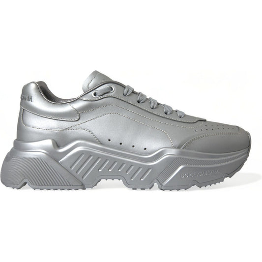Dolce & Gabbana Elegant Silver Calfskin Leather Sneakers Dolce & Gabbana Light Slate Gray