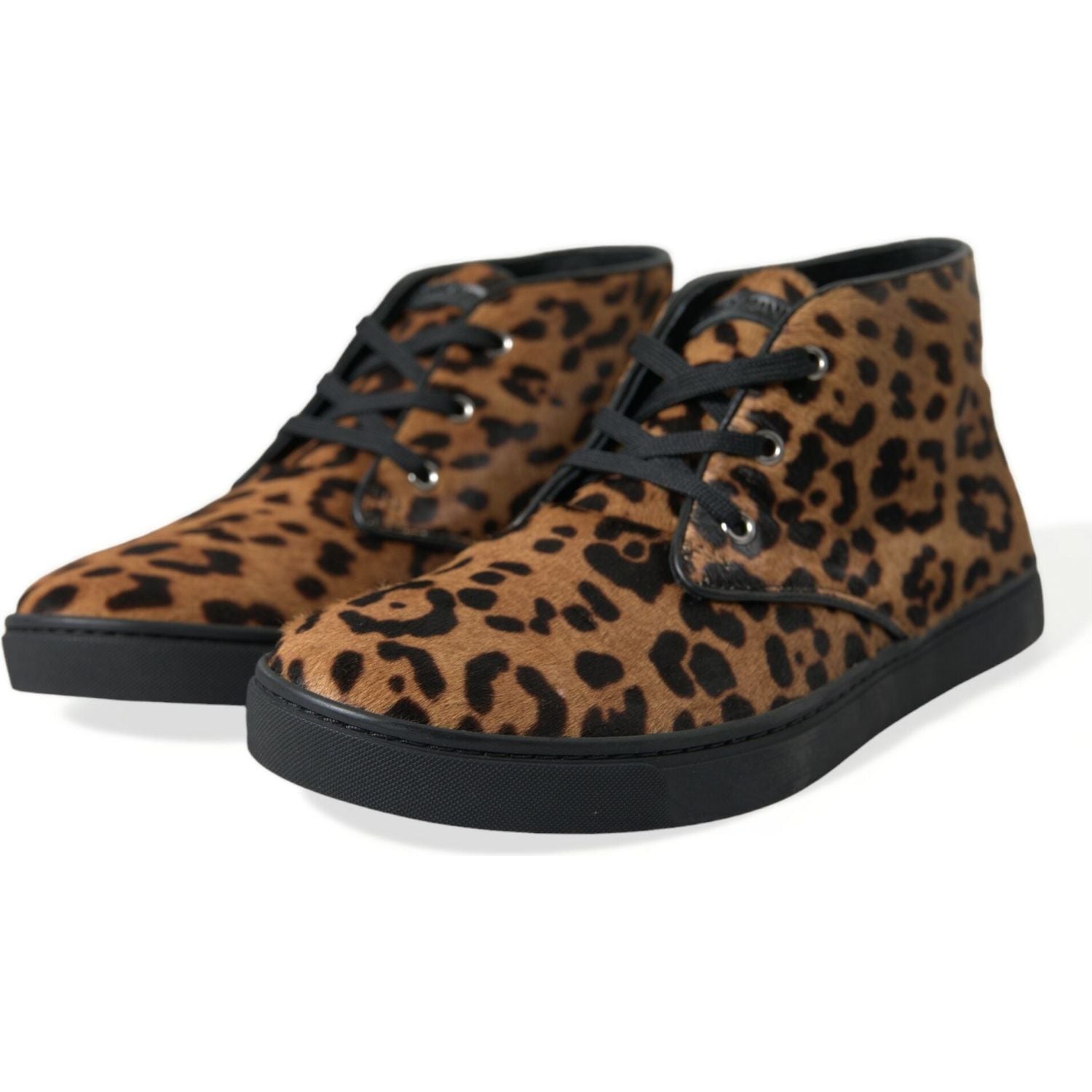 Dolce & Gabbana Brown Leopard Pony Hair Leather Sneakers Shoes