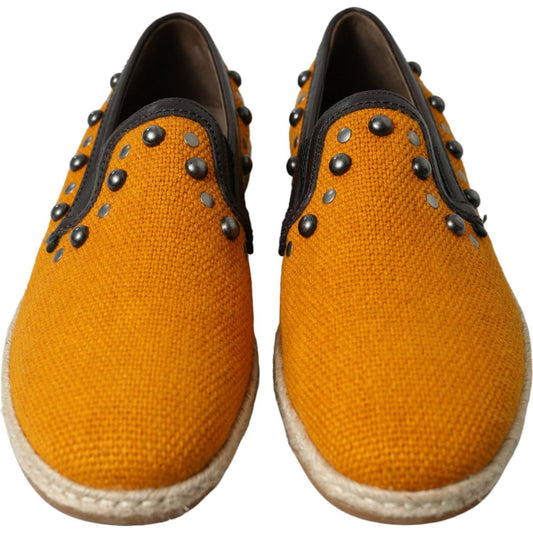 Dolce & Gabbana Exclusive Orange Canvas Loafers with Studs Dolce & Gabbana Chocolate