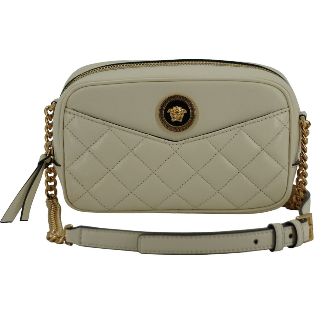 Versace Elegant White Lamb Leather Camera Bag