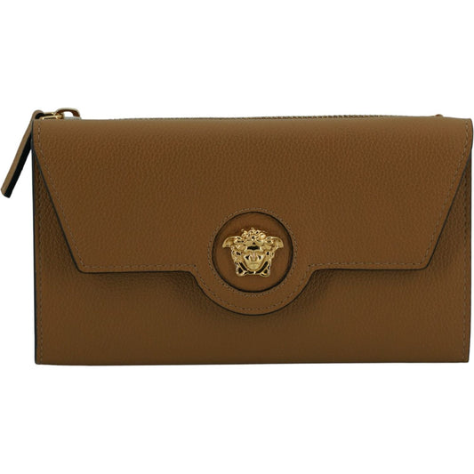 Versace Elegant Calf Leather Wallet with Medusa Logo Versace Saddle Brown