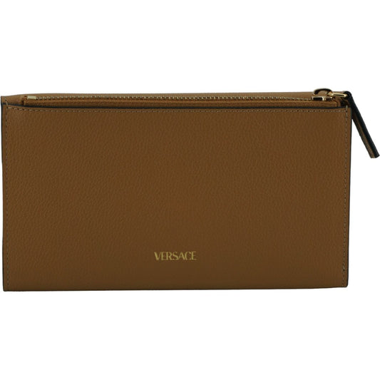 Versace Elegant Calf Leather Wallet with Medusa Logo Versace Saddle Brown