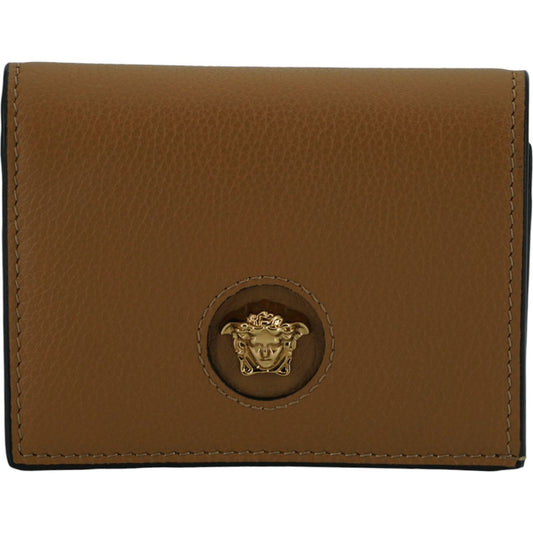Versace Elegant Compact Leather Wallet in Brown Versace Saddle Brown