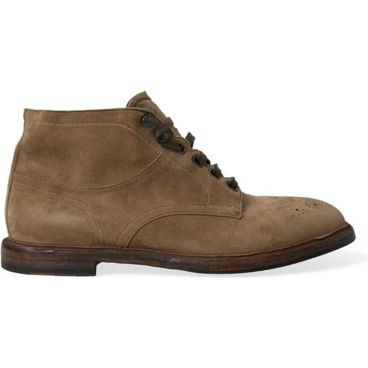 Dolce & Gabbana Elegant Leather Ankle Lace-Up Boots Dolce & Gabbana Dark Olive Green