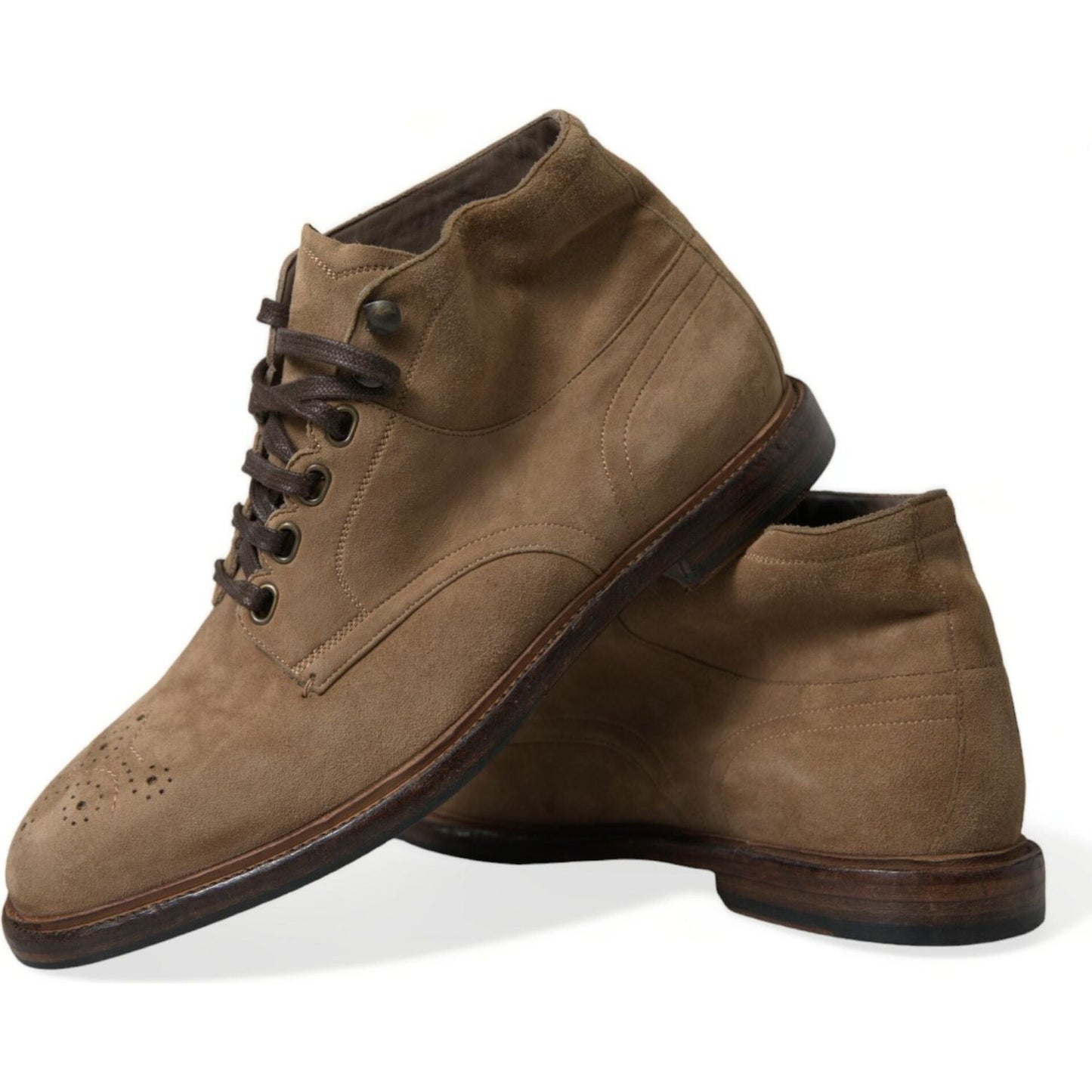 Dolce & Gabbana Brown Leather Lace Up Ankle Boots Shoes