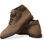 Dolce & Gabbana Brown Leather Lace Up Ankle Boots Shoes