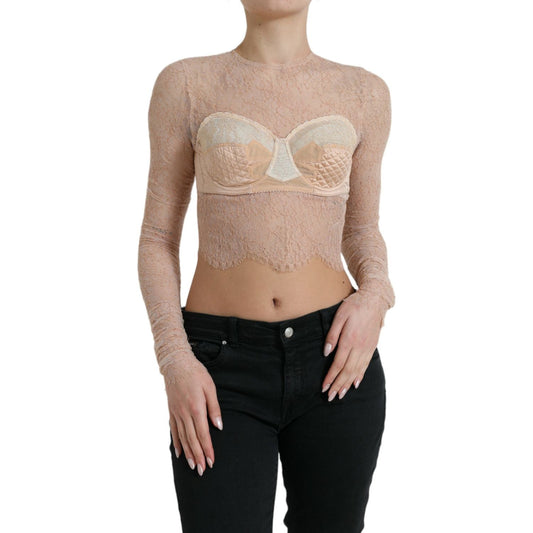 Dolce & Gabbana Elegant Lace Bustier Cropped Top Dolce & Gabbana Rosy Brown