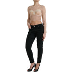 Dolce & Gabbana Beige Nylon Floral Lace Bustier Cropped Top