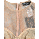 Dolce & Gabbana Beige Nylon Floral Lace Bustier Cropped Top