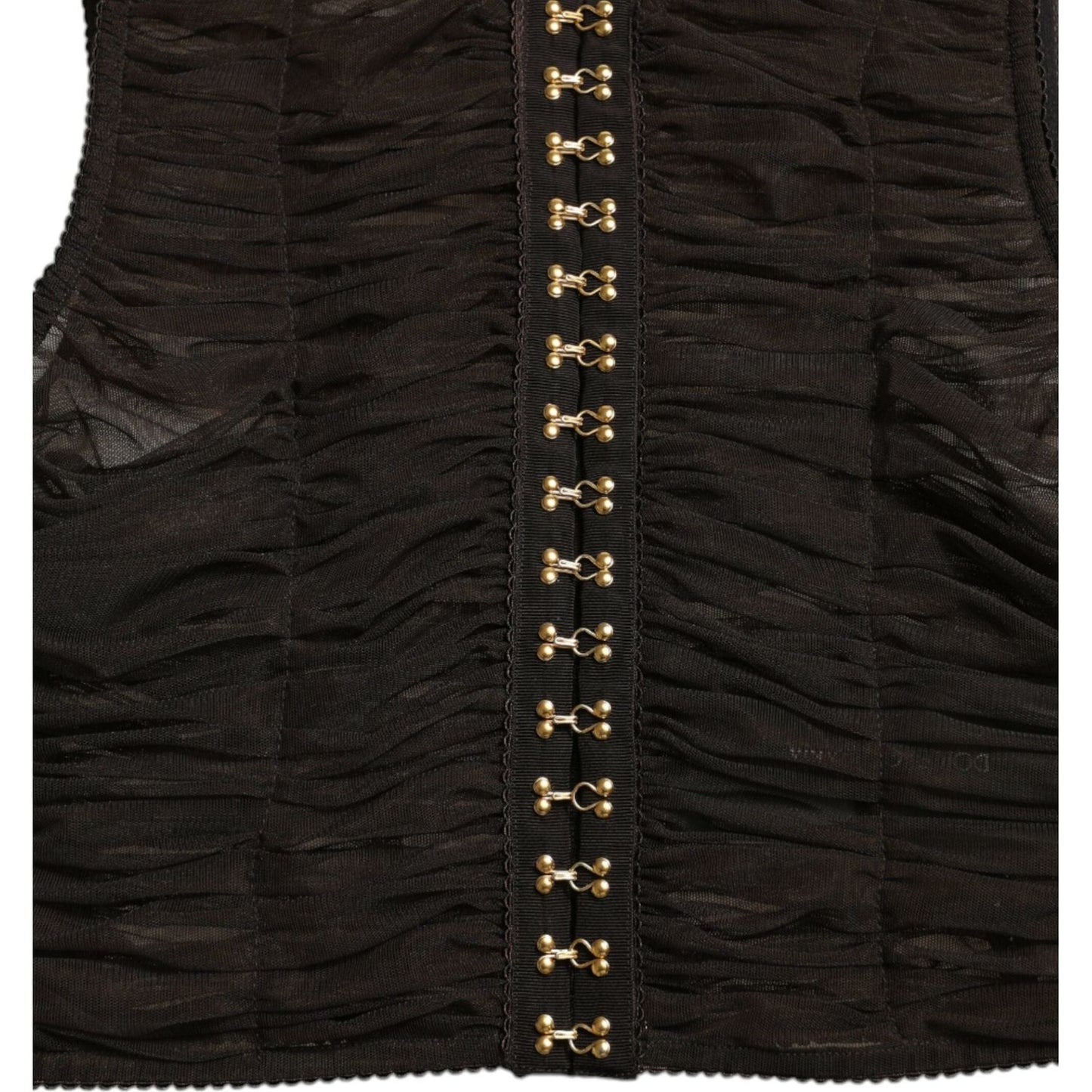 Dolce & Gabbana Brown Embellished Nylon Stretch Cropped Top