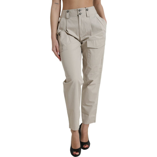Dolce & Gabbana High-Waisted Tapered Fashion Pants - Beige Dolce & Gabbana Dark Gray
