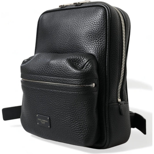 Dolce & Gabbana Black Calfskin Leather Logo Palermo Backpack Bag