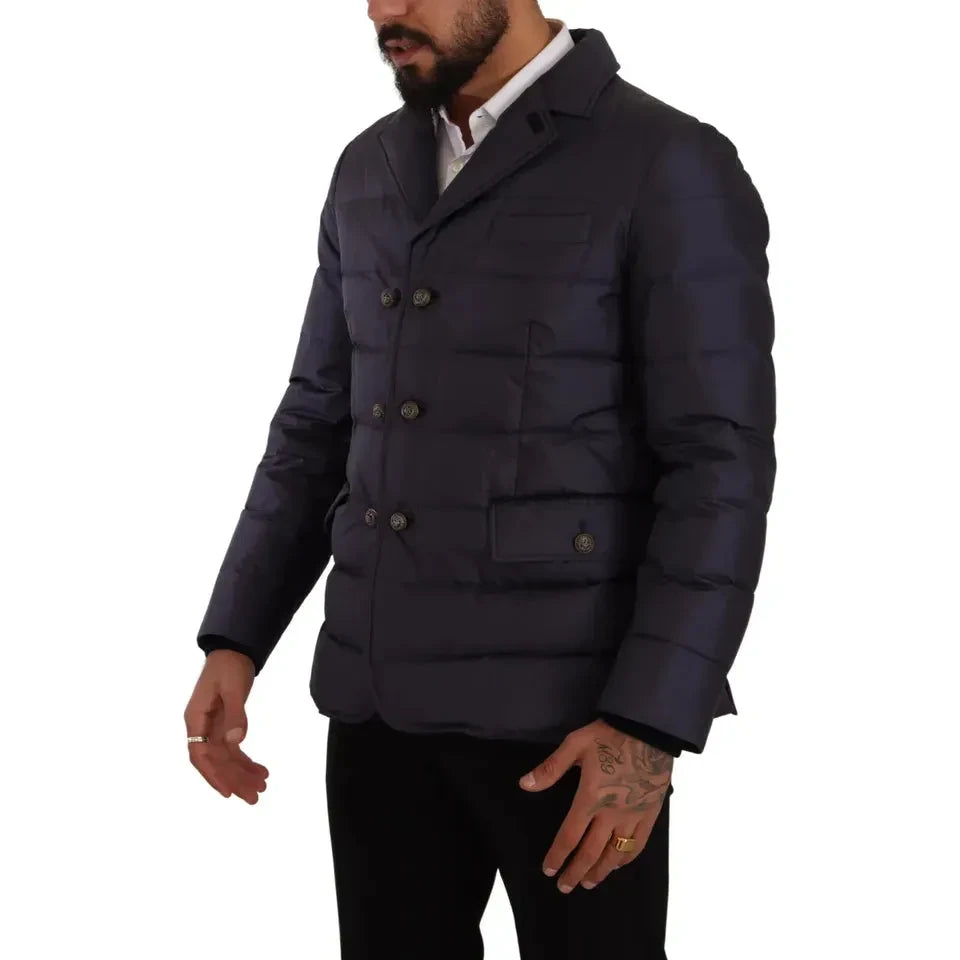 Dolce & Gabbana Blue Silk Goat Coat Blouson Winter Jacket