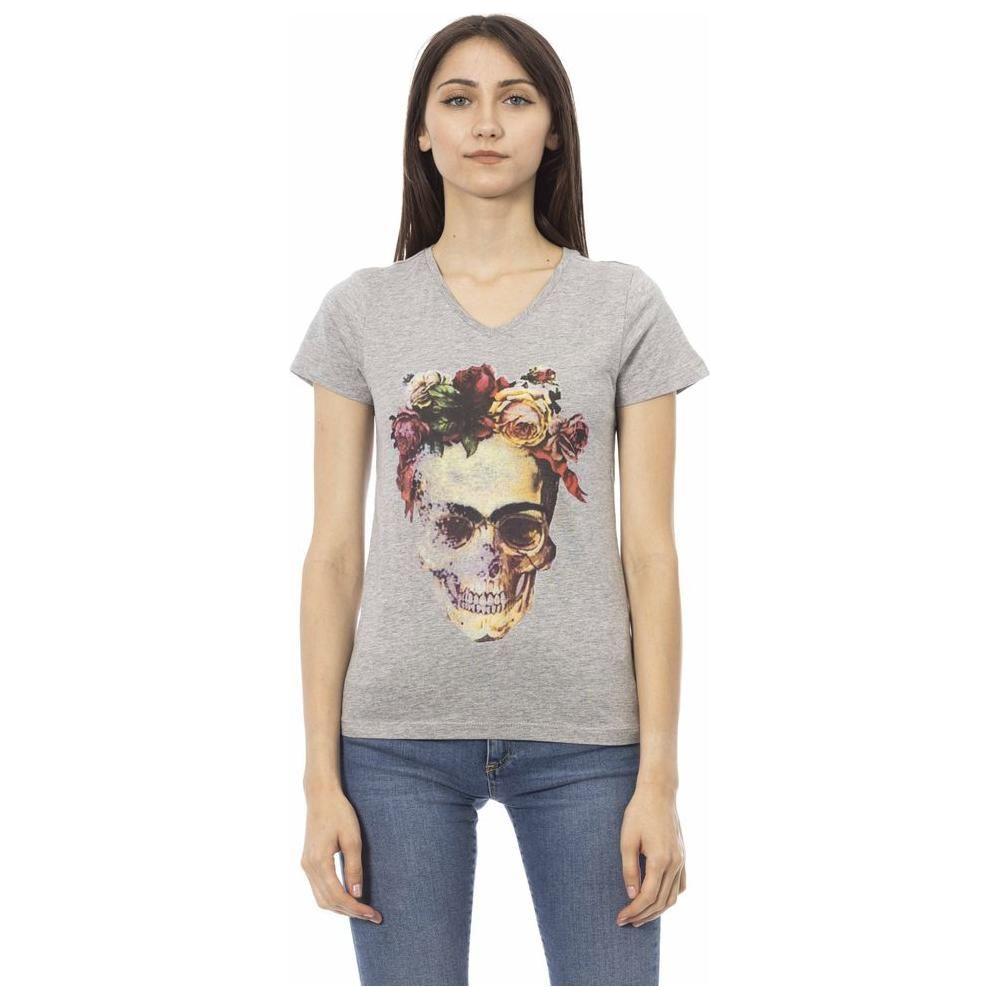 Trussardi Action Gray Cotton Women V-Neck Top TR-24176-XS
