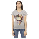 Trussardi Action Gray Cotton Women V-Neck Top TR-24176-XS