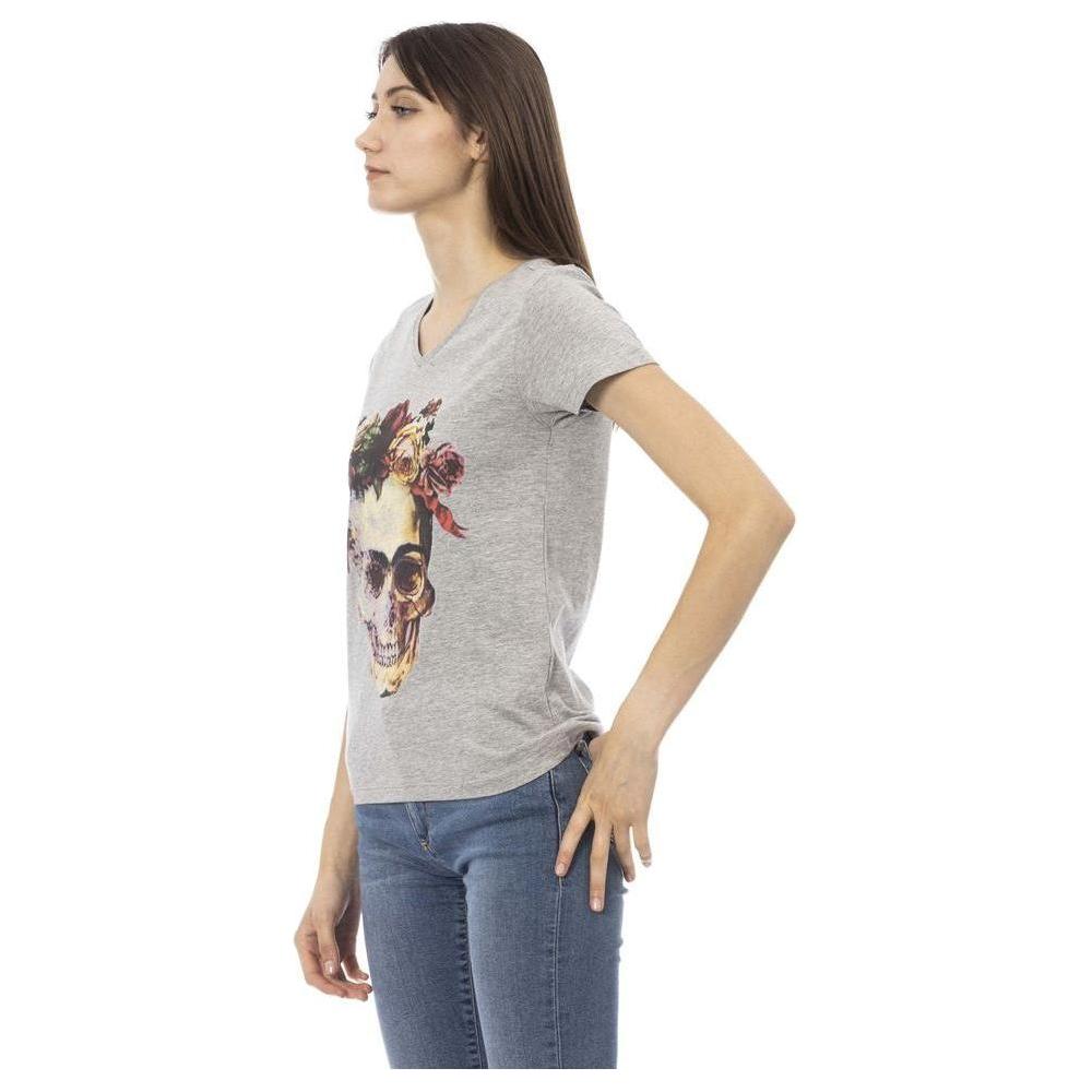 Trussardi Action Gray Cotton Women V-Neck Top TR-24176-XS