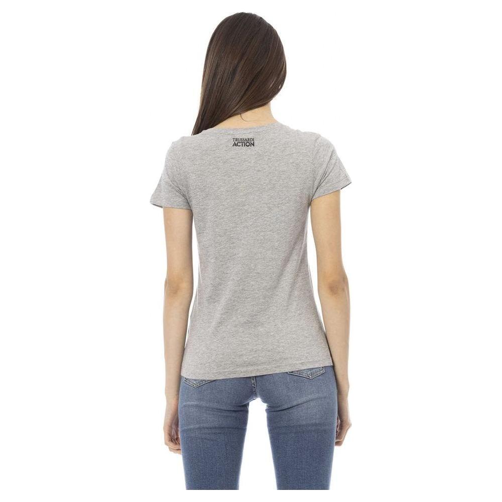 Trussardi Action Gray Cotton Women V-Neck Top TR-24176-XS