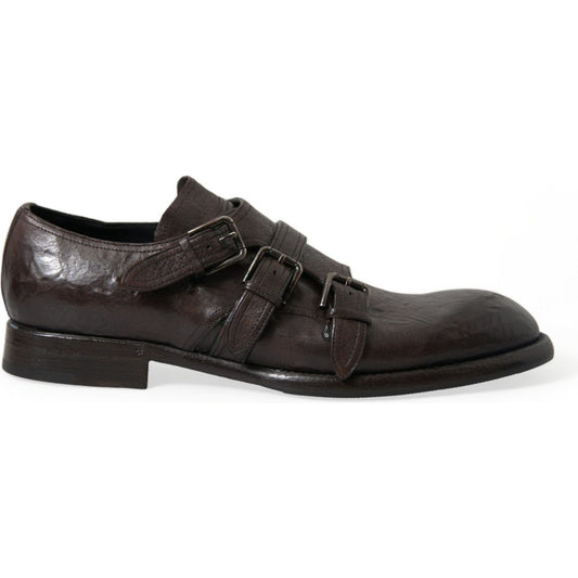 Dolce & Gabbana Elegant Triple Buckle Leather Dress Shoes Dolce & Gabbana Dark Slate Gray