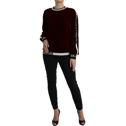 Dolce & Gabbana Bordeaux Velvet Round Neck Pullover Sweater