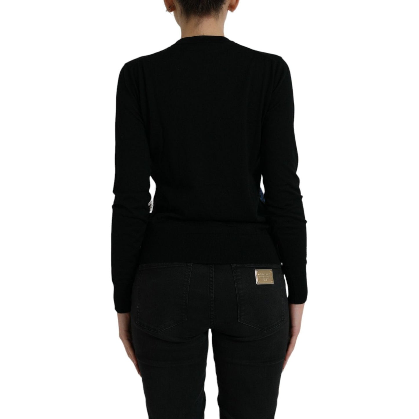 Dolce & Gabbana Black Bird Wool Long Sleeve Cardigan Sweater