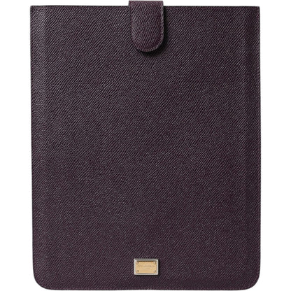 Dolce & Gabbana Dark Brown Leather Logo Plaque Cover Sleeve Tablet Case