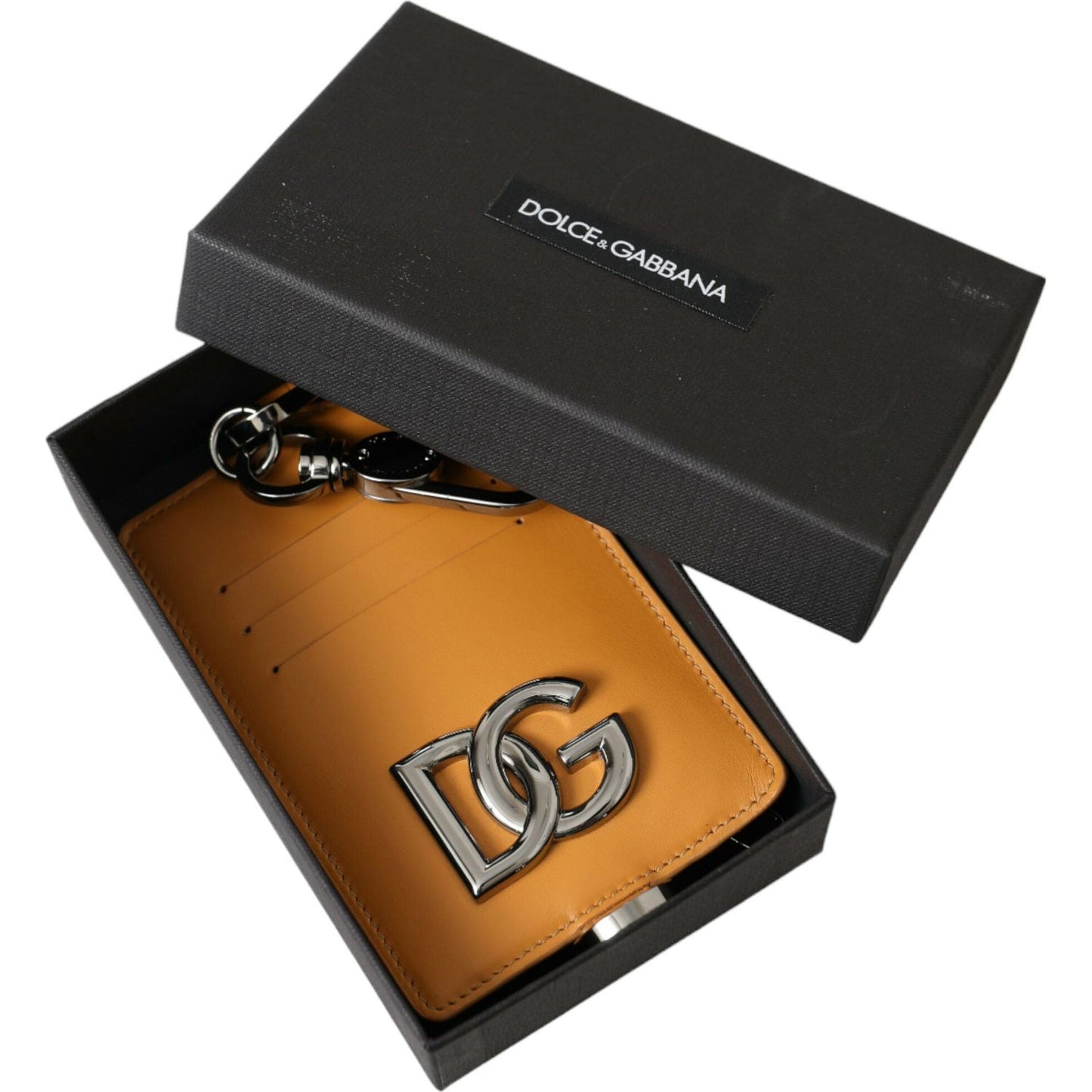 Dolce & Gabbana Orange Calf Leather Credit Card Holder Clip On Wallet