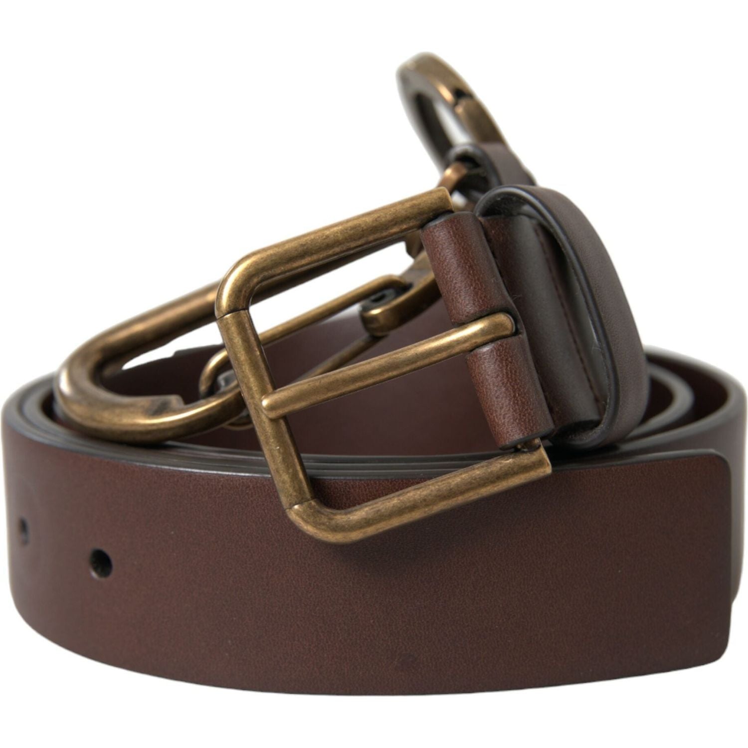 Dolce & Gabbana Brown Calf Leather Gold Metal Buckle Belt