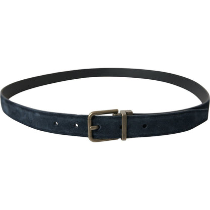 Dolce & Gabbana Blue Suede Leather Gold Metal Buckle Belt