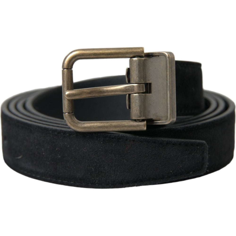 Dolce & Gabbana Black Suede Leather Gold Metal Buckle Belt BEL9126-110