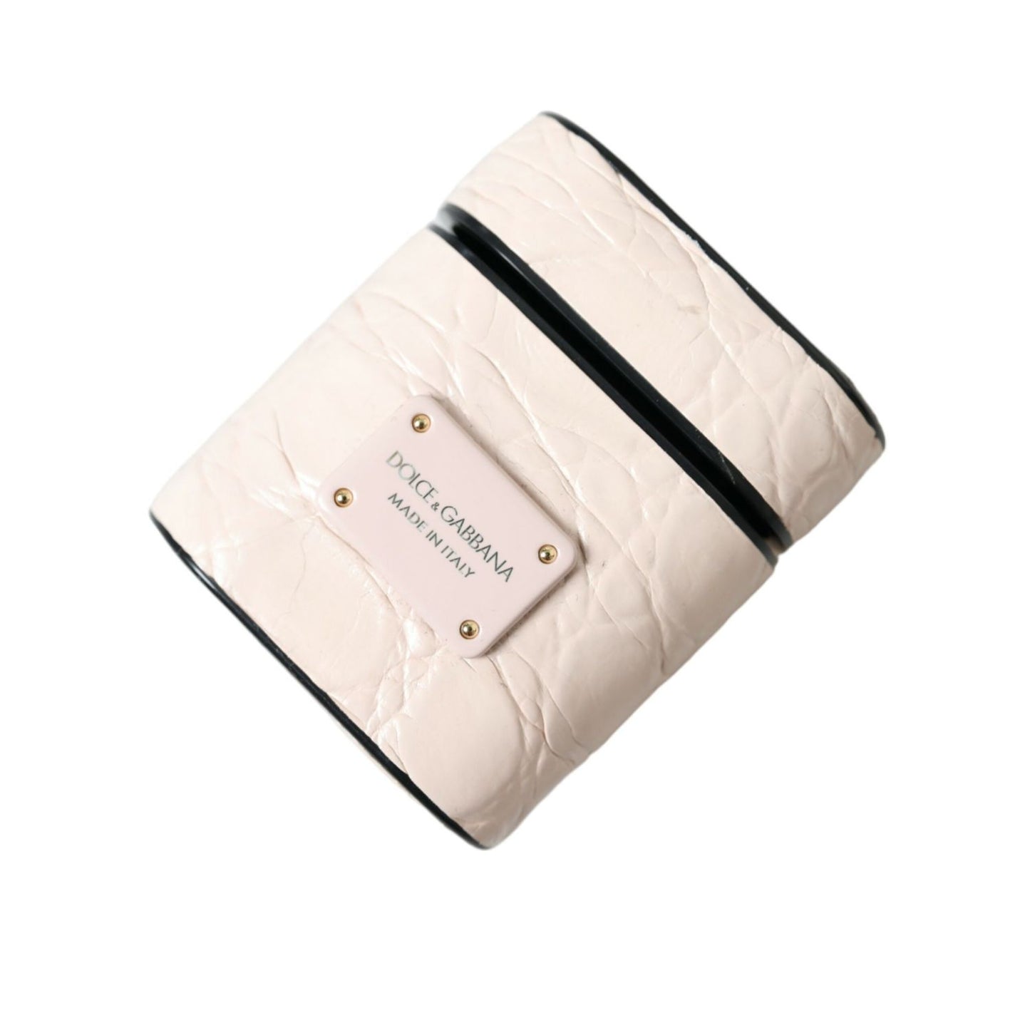 Dolce & Gabbana Light Pink Calf Leather Metal Logo Plaque Airpods Case