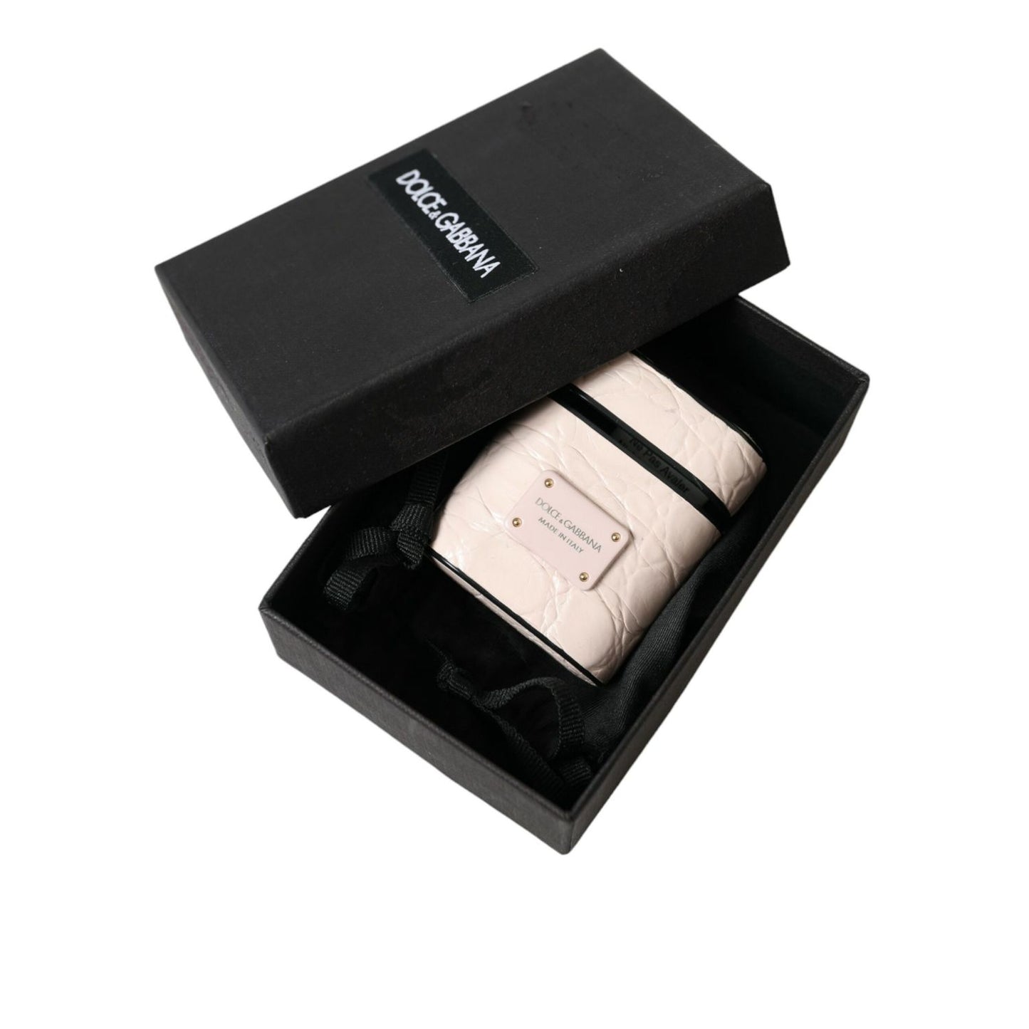 Dolce & Gabbana Light Pink Calf Leather Metal Logo Plaque Airpods Case