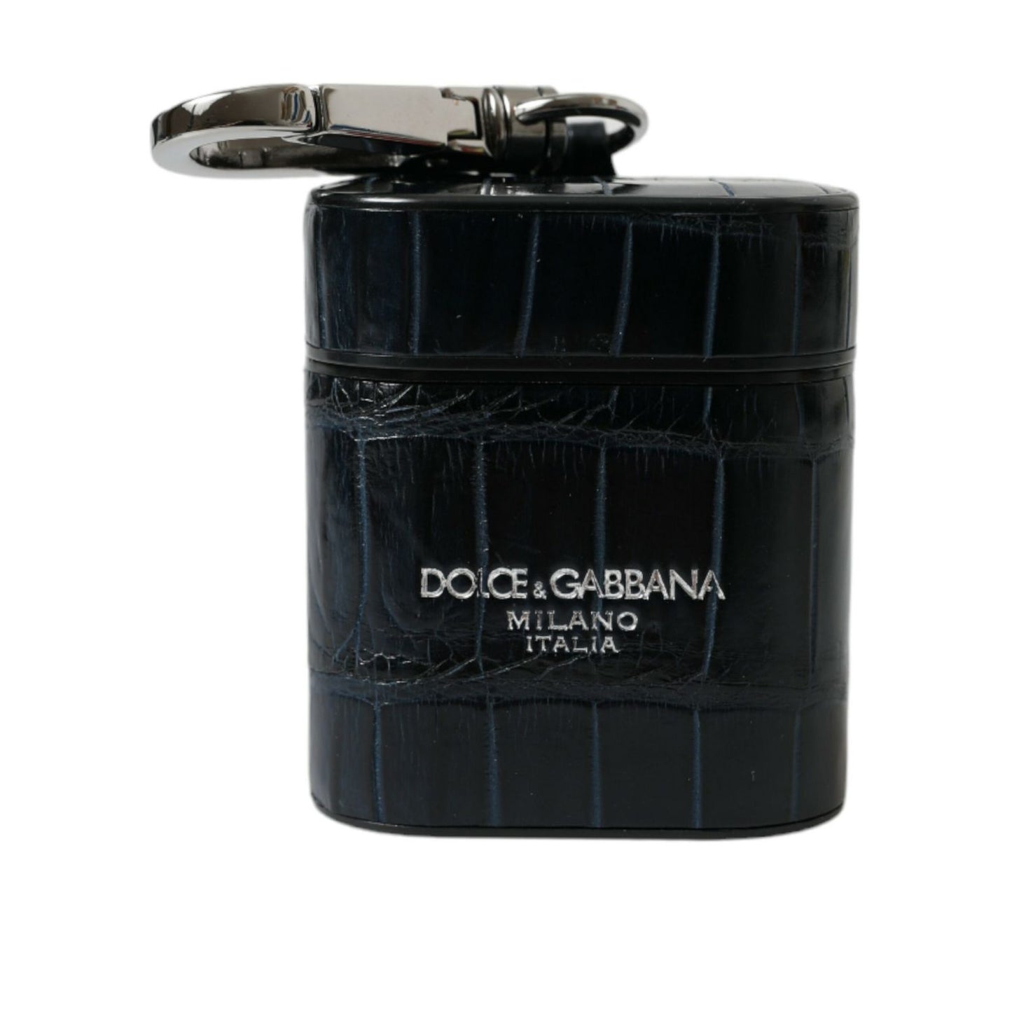 Dolce & Gabbana Black Crocodile Leather Silver Metal Logo Airpods Case