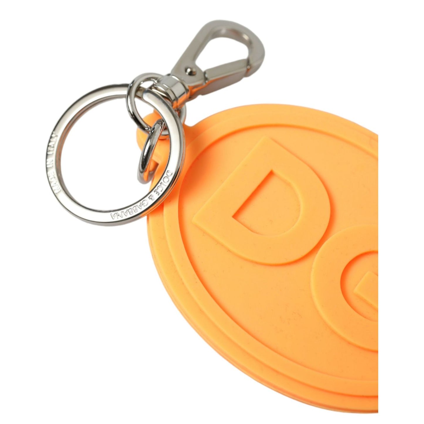Dolce & Gabbana Orange Rubber DG Logo Silver Brass Metal Keyring Keychain