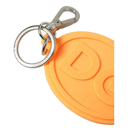 Dolce & Gabbana Orange Rubber DG Logo Silver Brass Metal Keyring Keychain